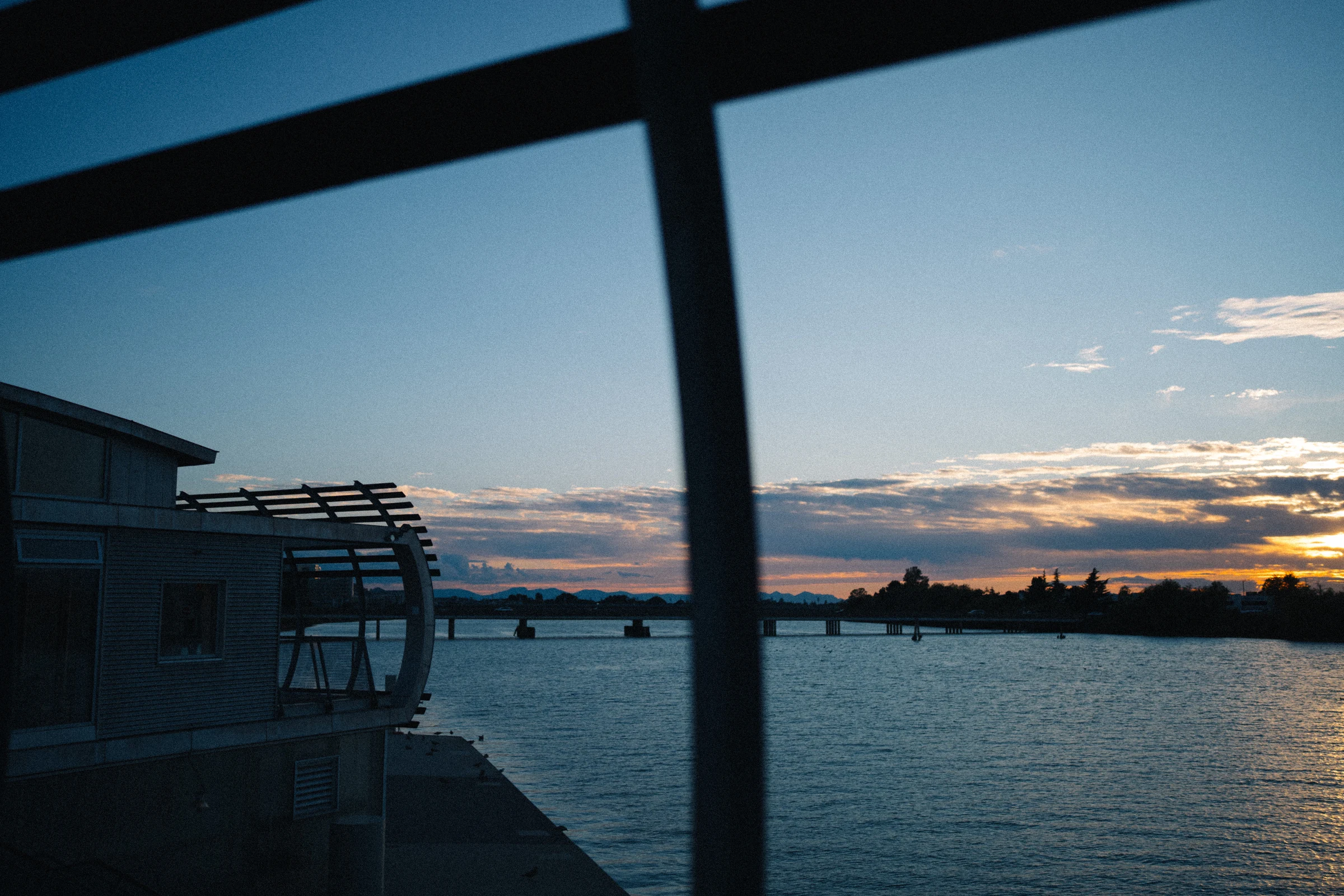 Sunset colour outside the UBC Boathouse windows.