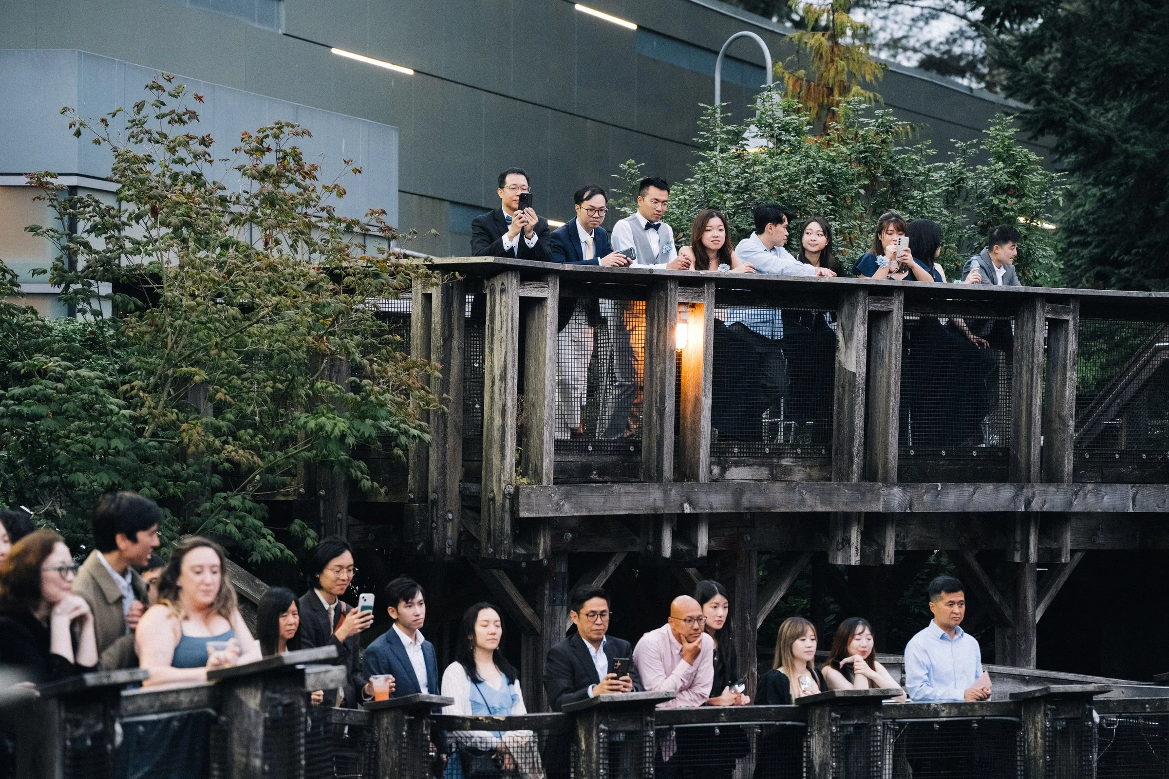 Guests gathered on two levels of the Vancouver Aquarium outdoor deck.